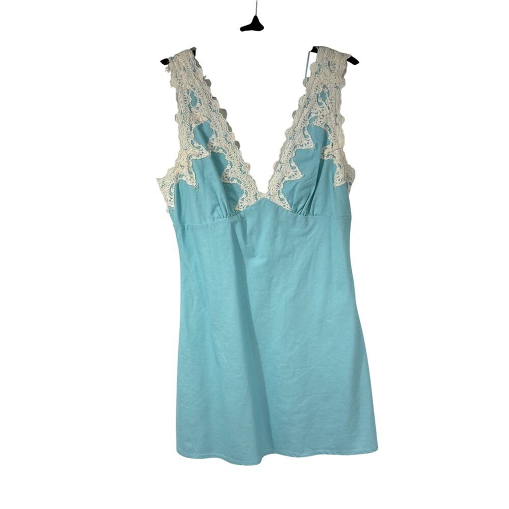 LE LIS COLLECTION Baby Blue Lace Trim V Neck Camisole Slip Dress Women's Size L
